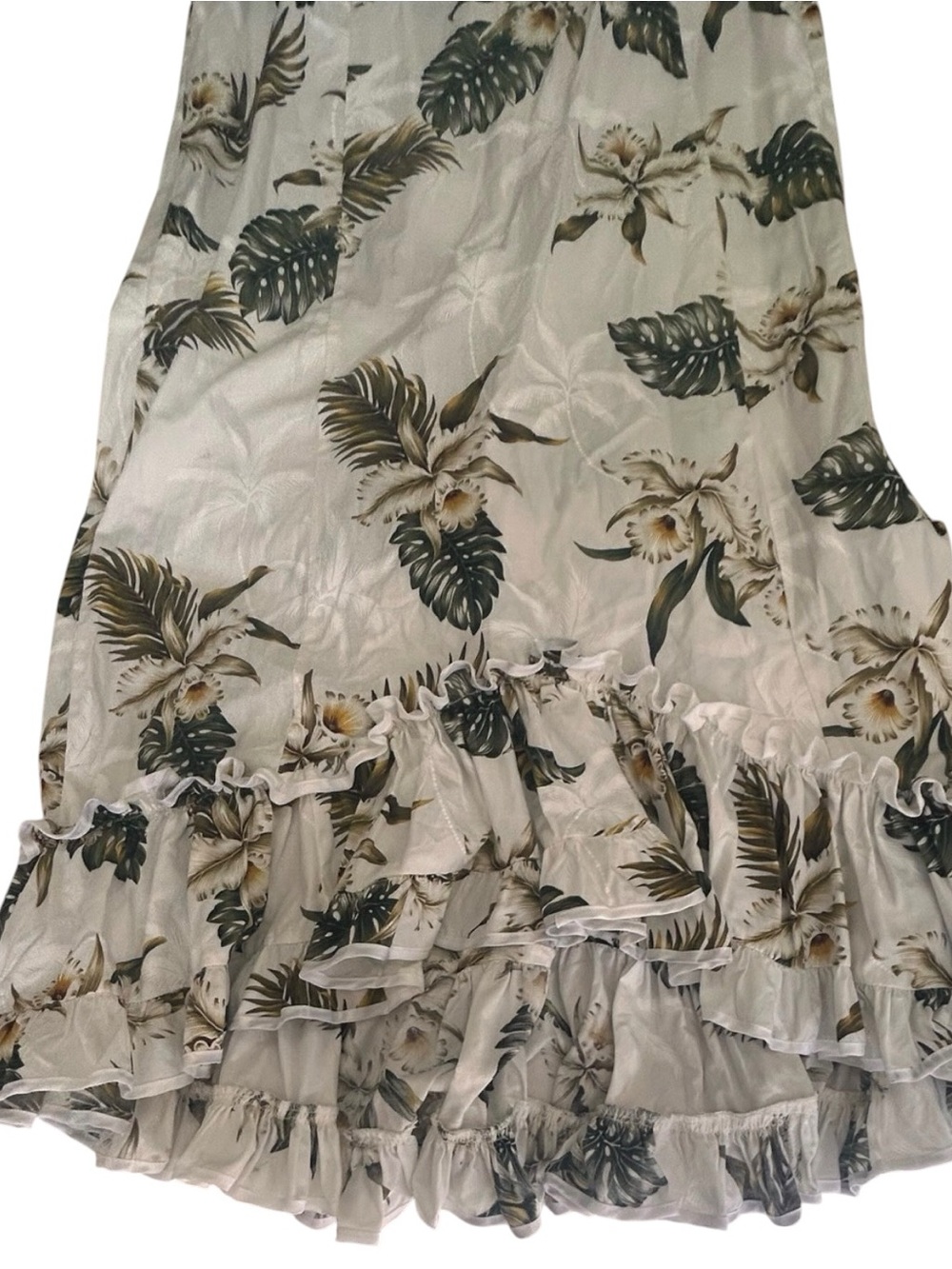 Vintage MAHALO Hawaiian Muumuu Dress White Tropical Floral Ruffle Mermaid Small - Picture 7 of 14